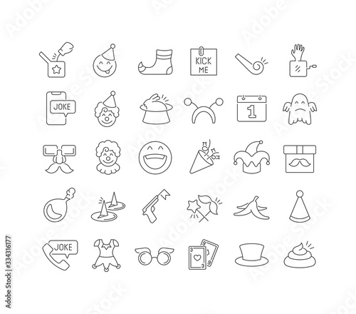 Vector Line Icons of April Fool s Day