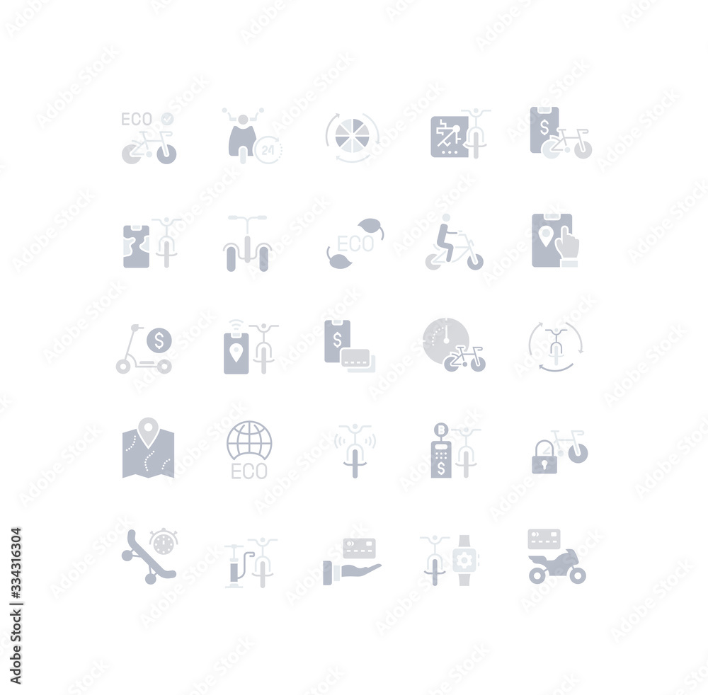 Set of Simple Icons of Bike Sharing