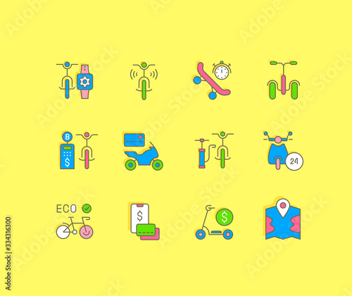 Set of Simple line Icons of Bike Sharing