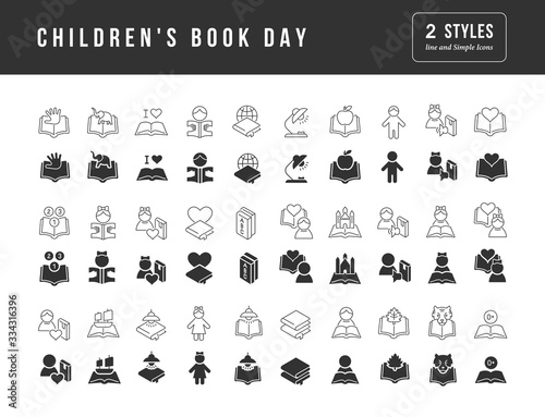 Vector Simple Icons of Childrens Book Day