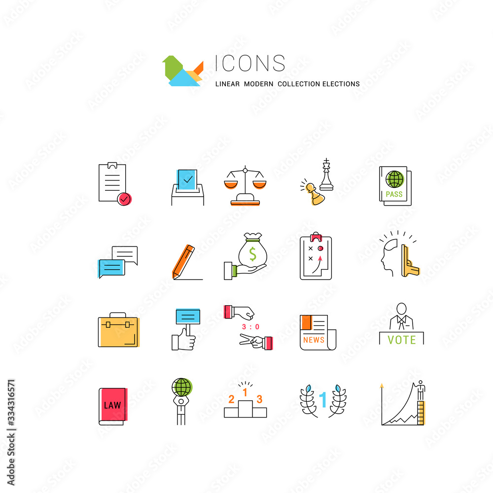 Set Vector Flat Line Icons Elections Set Vector Flat Line Icons Elections