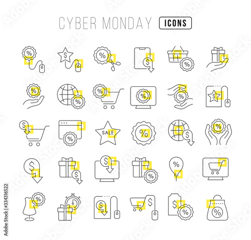 Vector Line Icons of Cyber Monday
