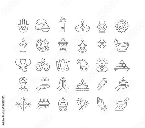 Vector Line Icons of Diwali
