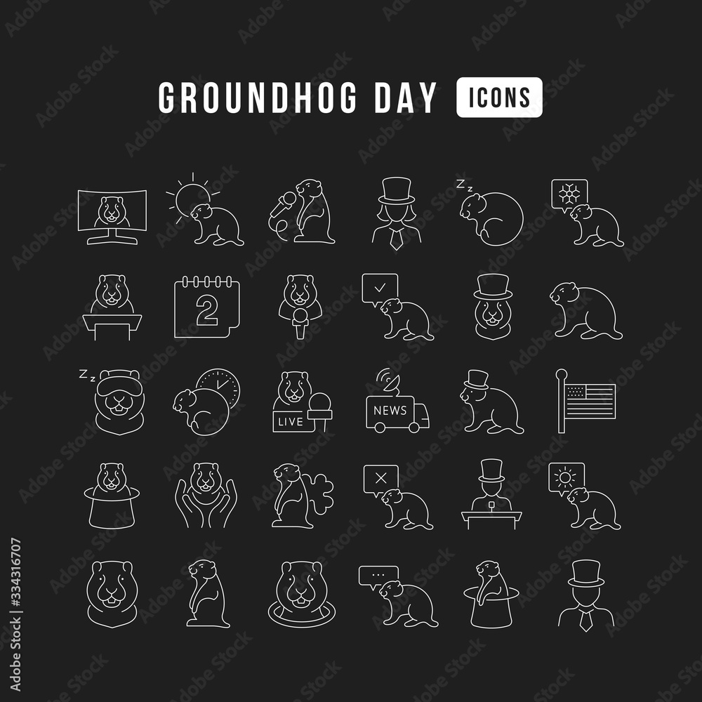 Vector Line Icons of Groundhog Day Vector Line Icons of Groundhog Day