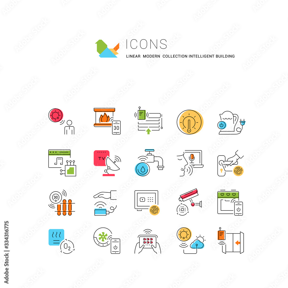 Set Vector Line Icons of Intelligent Building.