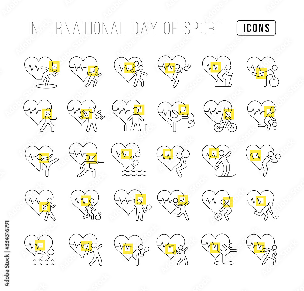 Fototapeta premium Vector Line Icons of International Day of Sport