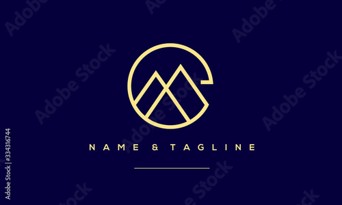 Alphabet letter icon logo E with a mountain