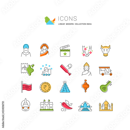 Set Vector Line Icons of India.