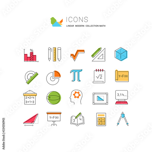 Set Vector Line Icons of Mathematics.