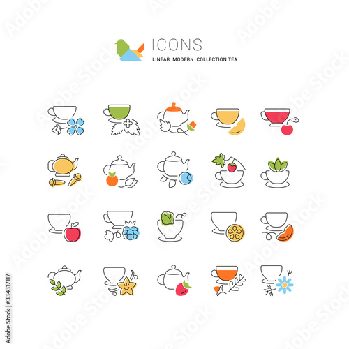 Set Vector Line Icons of Tea.