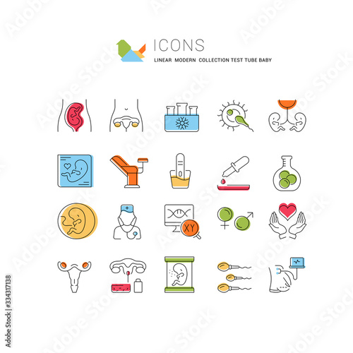 Set Vector Line Icons of Test Tube Baby.