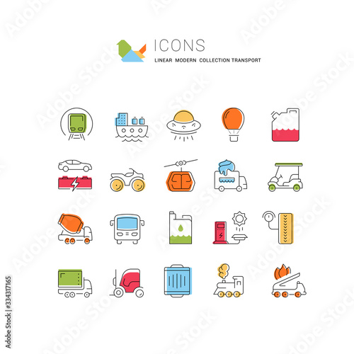 Set Vector Flat Line Icons Transport