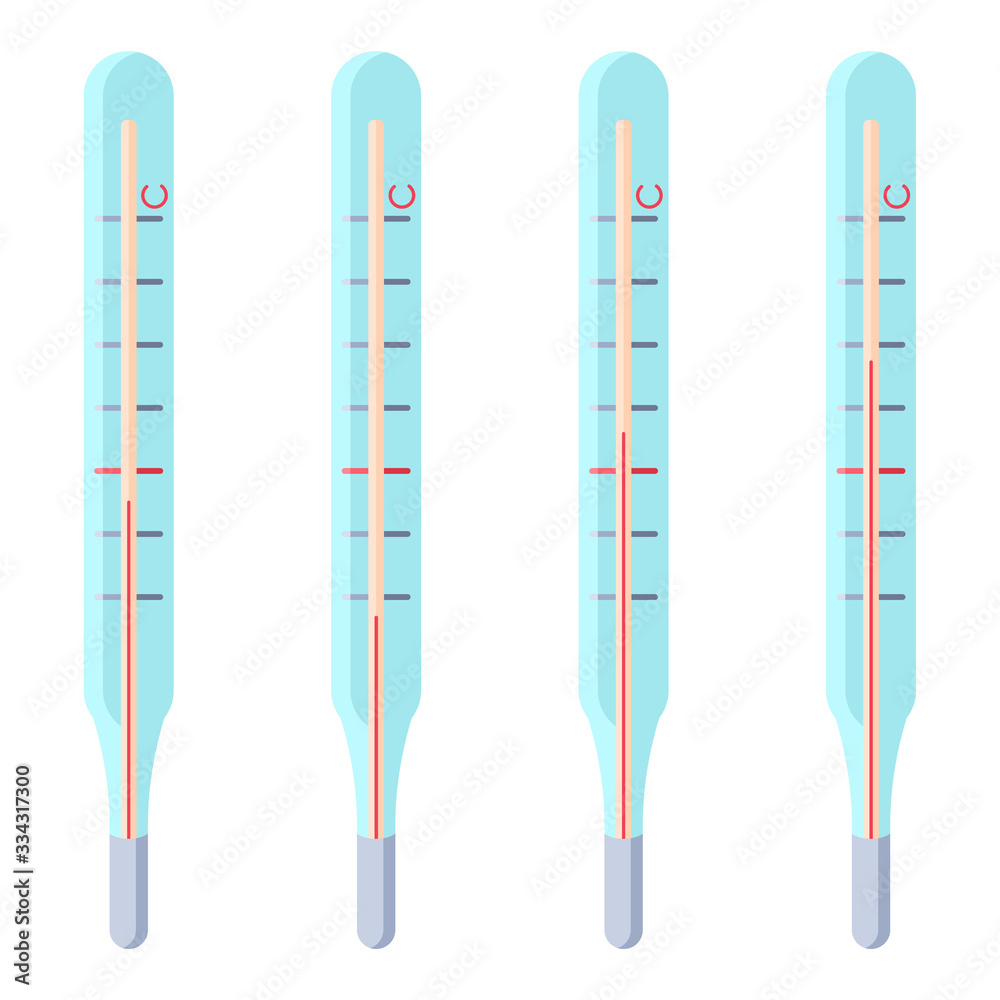 Mercury thermometers on white isolated backdrop. Sticker set for social banner or propaganda, website element, medical poster. Chemist shop logo or info card. Minimal style stock vector illustration Mercury thermometers on white isolated backdrop. Sticker set for social banner or propaganda, website element, medical poster. Chemist shop logo or info card. Minimal style stock vector illustration
