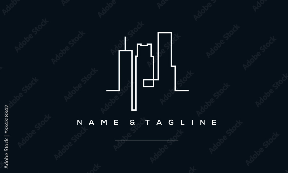 A line art icon logo of a skyline, buildings , skyscraper A line art icon logo of a skyline, buildings , skyscraper