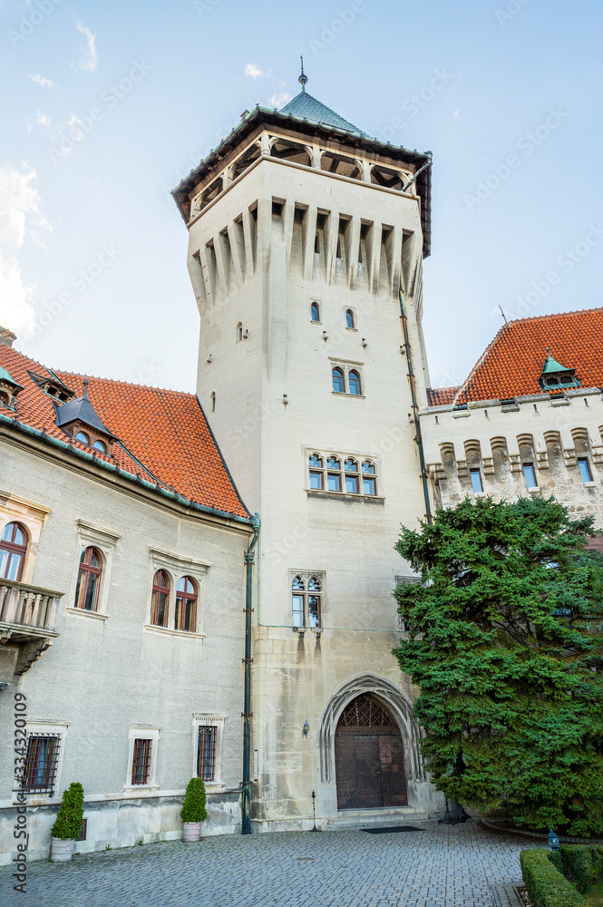 Tower of Smolenice castle, built in the 15th century, in Little Carpathians (SLOVAKIA)