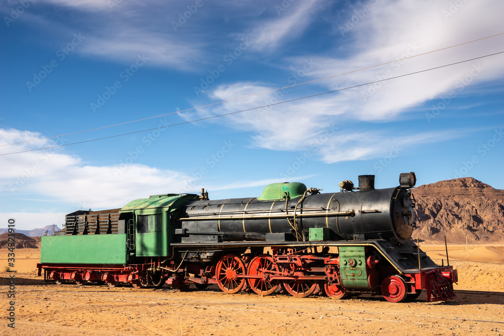 Naklejka premium Locomotive train in Wadi Rum Dessert, Jordan