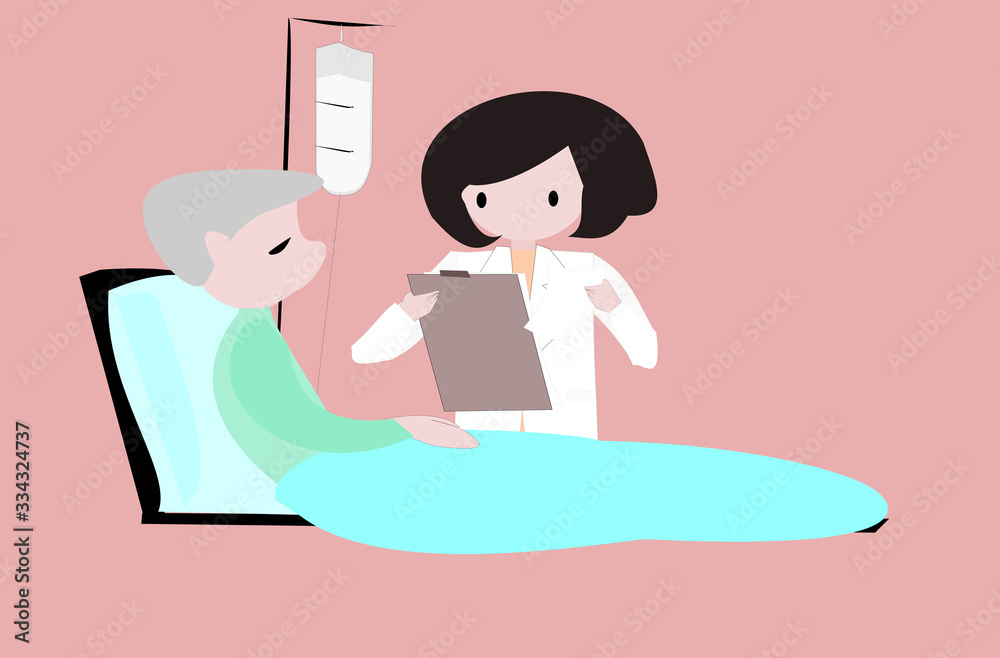 Medical personnel are caring for sick people.  Person cartoon character on isolated background.