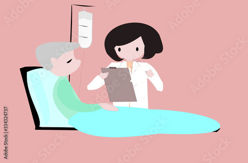 Medical personnel are caring for sick people. Person cartoon character on isolated background.