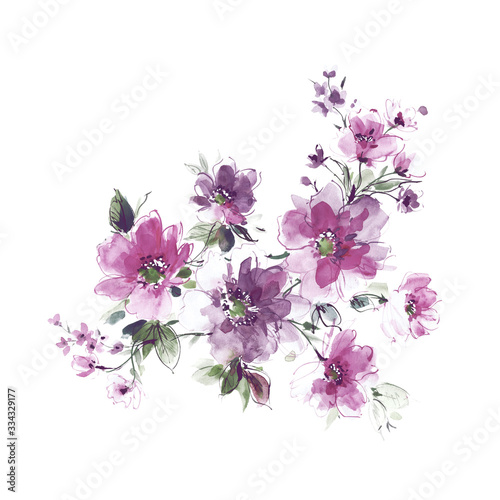 Flowers watercolor illustration.Manual composition.Big Set watercolor elements，Design for textile, wallpapers，Element for design,Greeting card