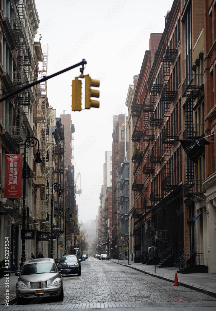 New York City buildings details. Manhattan buildings rentals. Empty streets of Manhattan in New York. 