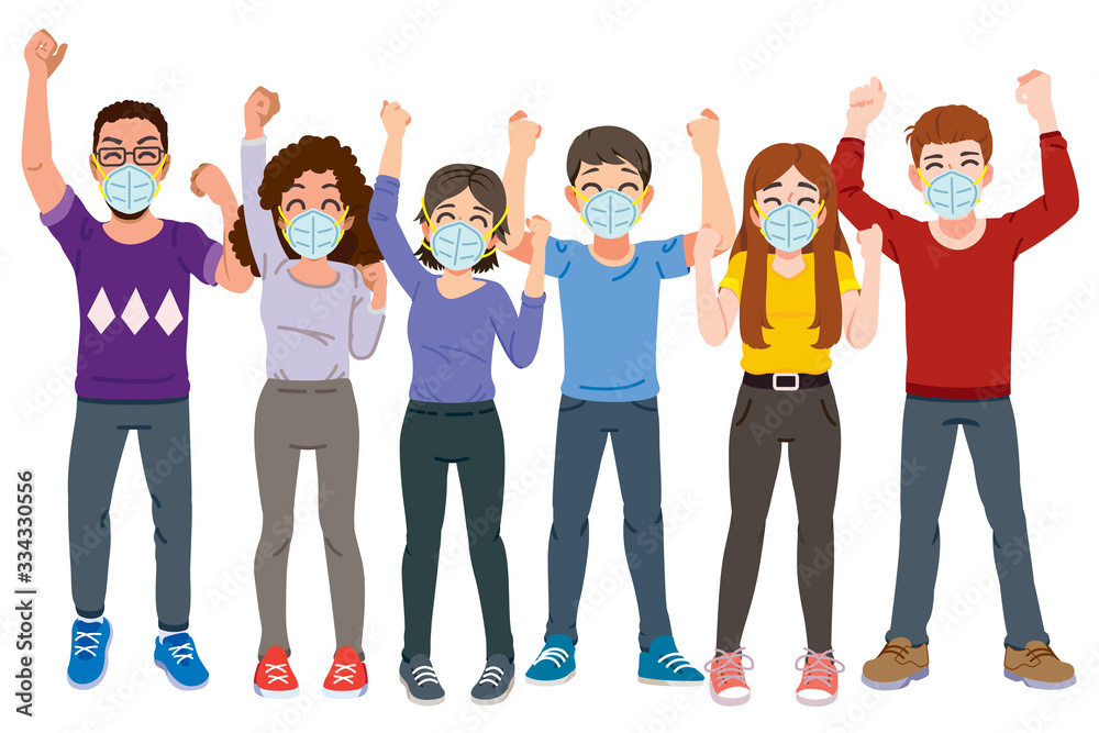 Obraz premium Taking care of yourself by wearing a n95 mask to prevent respiratory disease from spreading to society and other people with understanding and paying attention to society.