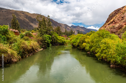 The majestic Urubamba river in the Sacred Valley of the Inca, Cusco Province, Peru.