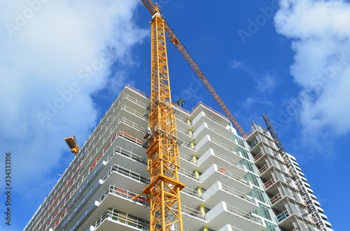 Luxury condo high-rise apartment buildings under construction.