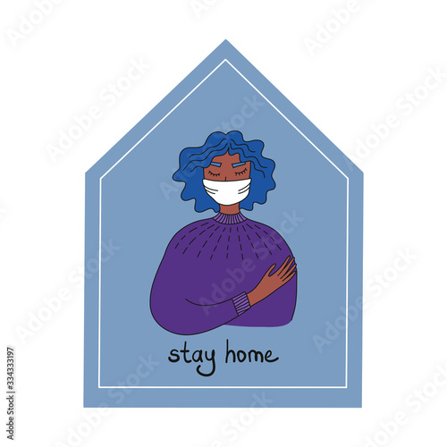 Keep calm and stay home. Pandemic of coronavirus and social distancing, self quarantine concept.Adults staying home in self isolation to reduce risk of spreading the corona.