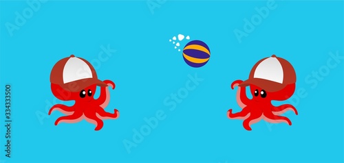 Illustration of Octopus Wears A Hat While Throwing the Ball Cartoon  Cute Funny Character  Flat Design