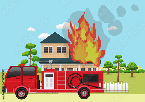 Fire trucks come quickly when a house on fire. © syafak