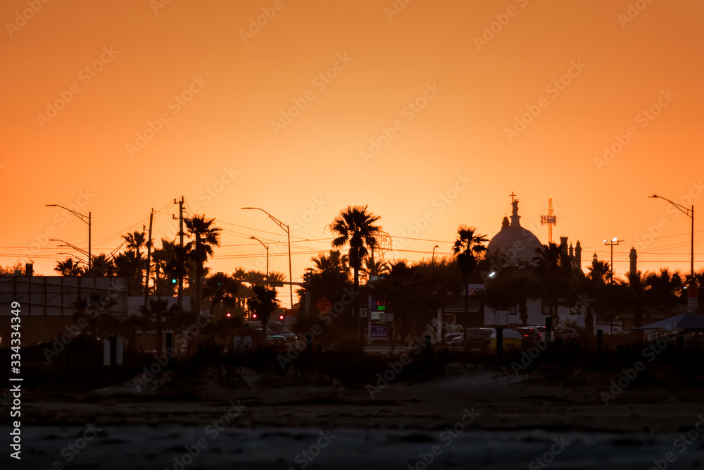 Galveston city at sundown