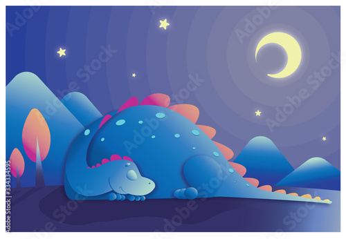 Blue and red dragon sleeping under the stars