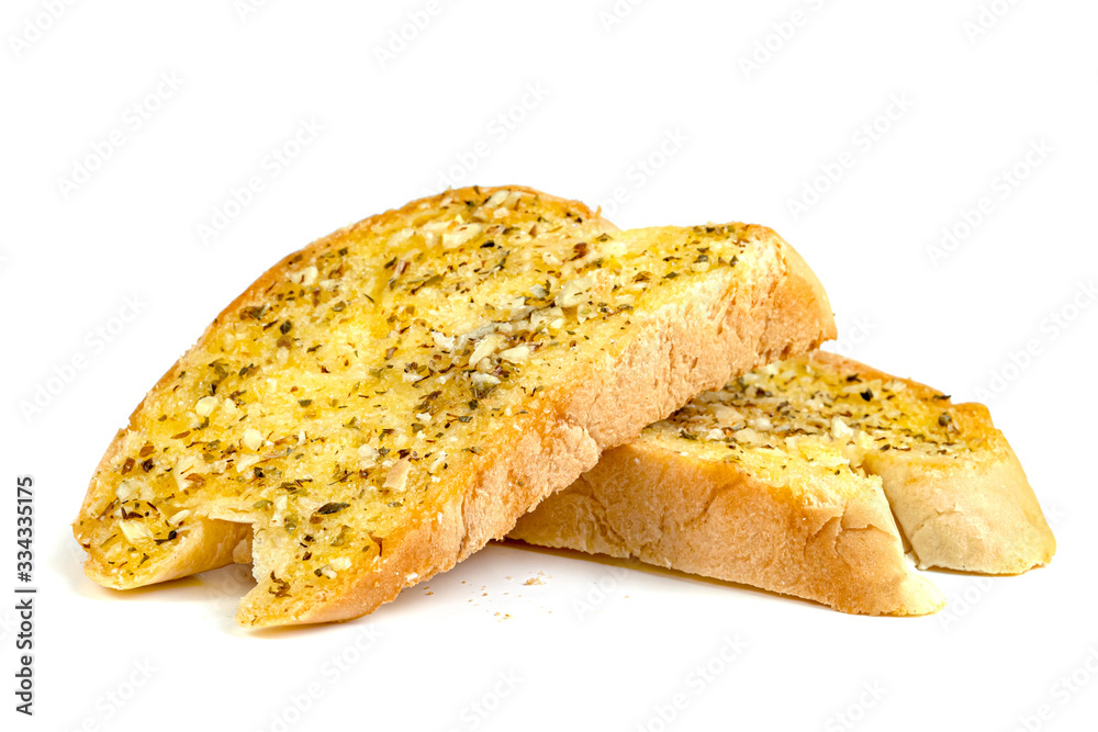 Bitten Garlic Bread with Cheese isolated on white background