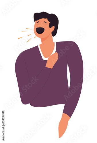Person coughing not using mask or tissues vector