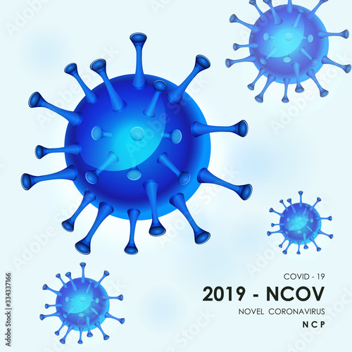 Blue virus cells. Viruses in infected organism, viral disease epidemic. Corona, influenza viruses. Immunology, virology, epidemiology concept. Vector illustration.