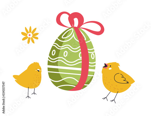 Easter egg with decorated eggshell and chicken vector