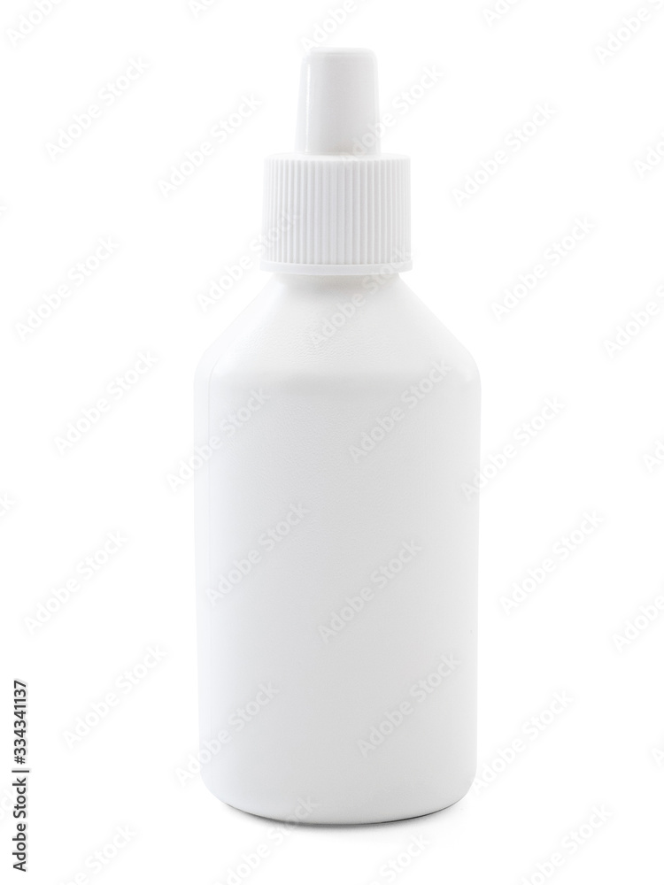Layout of a white plastic bubble on a white background, mock up, Black Label, close-up. Template or blank for the designer. Concept of medicine and hygiene. White empty plastic bottle, mock up Layout of a white plastic bubble on a white background, mock up, Black Label, close-up. Template or blank for the designer. Concept of medicine and hygiene. White empty plastic bottle, mock up