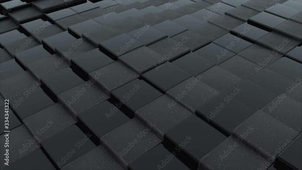 3d rendering of black cubes boundless surface. Computer generated abstract wavy background.