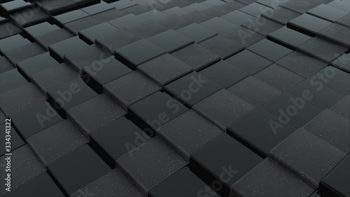 3d rendering of black cubes boundless surface. Computer generated abstract wavy background.