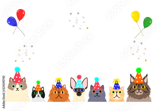 happy cats with party hat border