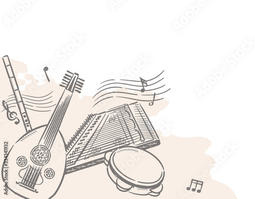 Music themed background with Arabic instruments.