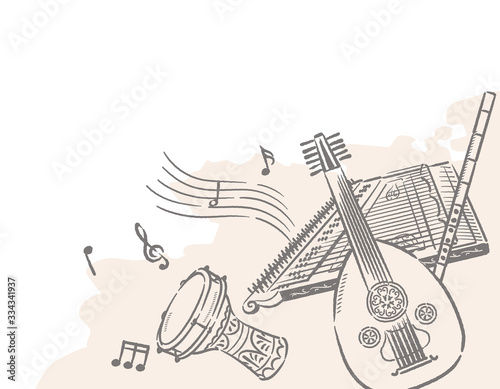 Music themed background with Arabic instruments.
