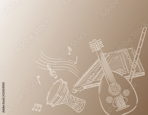 Music themed background with Arabic instruments.