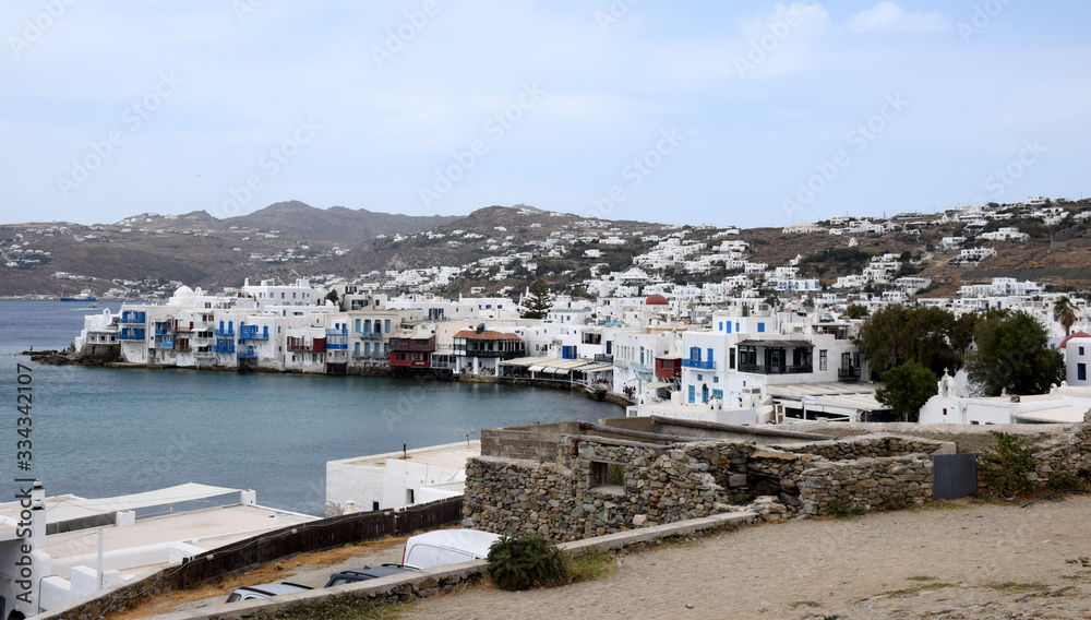 view of port of Mykonos Greece