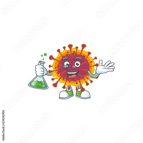 Spreading coronavirus brainy Professor Cartoon design grasp a glass tube