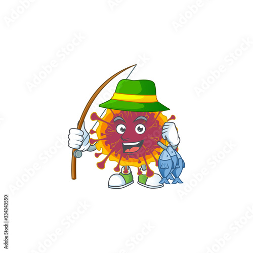 Cartoon character of funny Fishing spreading coronavirus