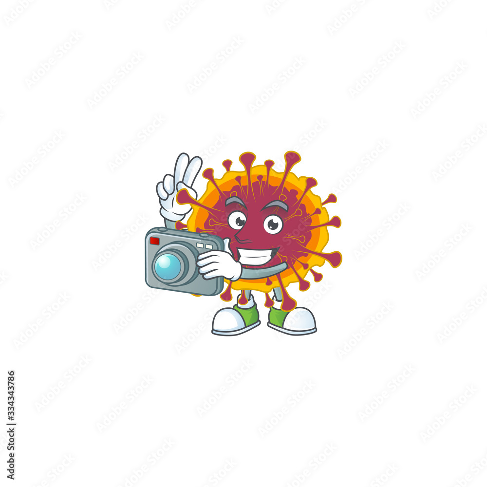 Spreading coronavirus mascot design as a professional photographer with a camera