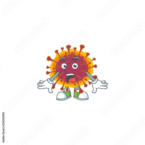 A mascot design of spreading coronavirus making a surprised gesture