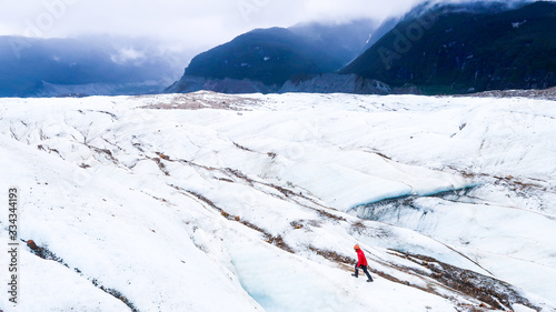 Person Walking on the Glacier Exploradores near Rio Tranquilo in Chilean Patagonia, Chile