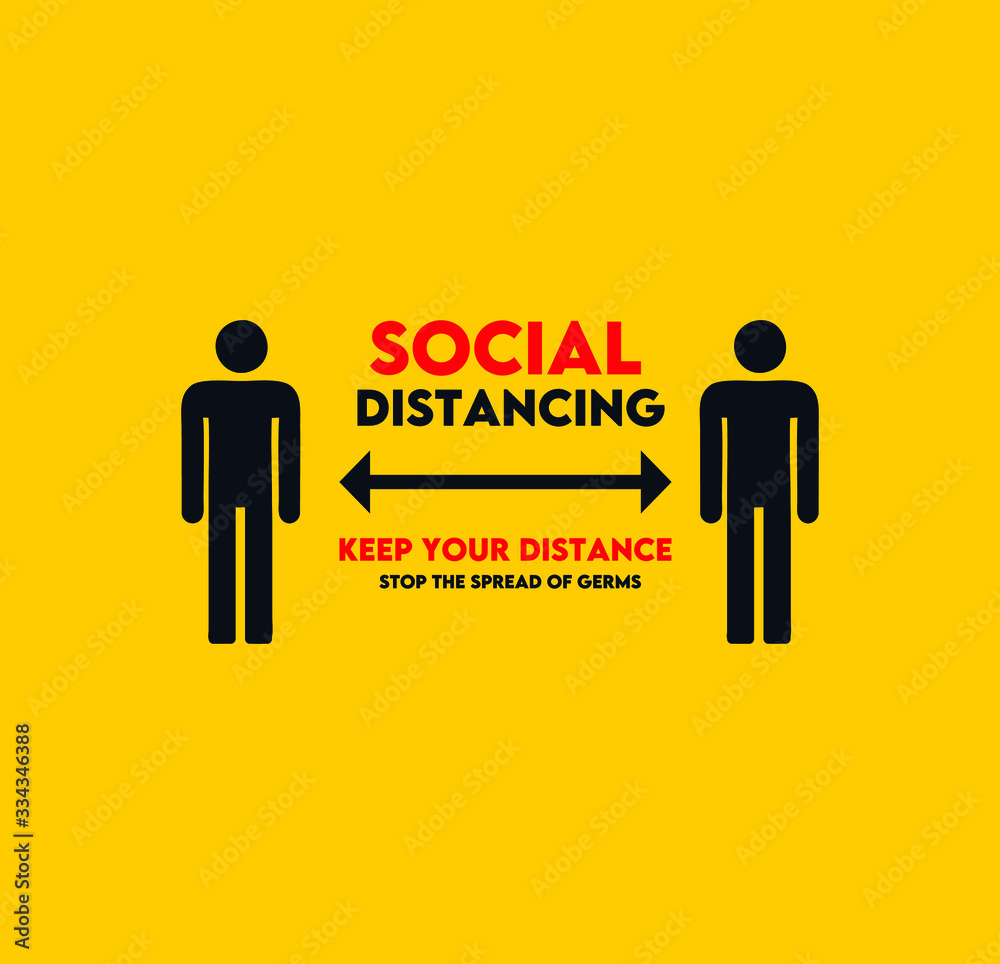 social distancing campaign sign to stop the spread of germs in yellow background social distancing campaign sign to stop the spread of germs in yellow background